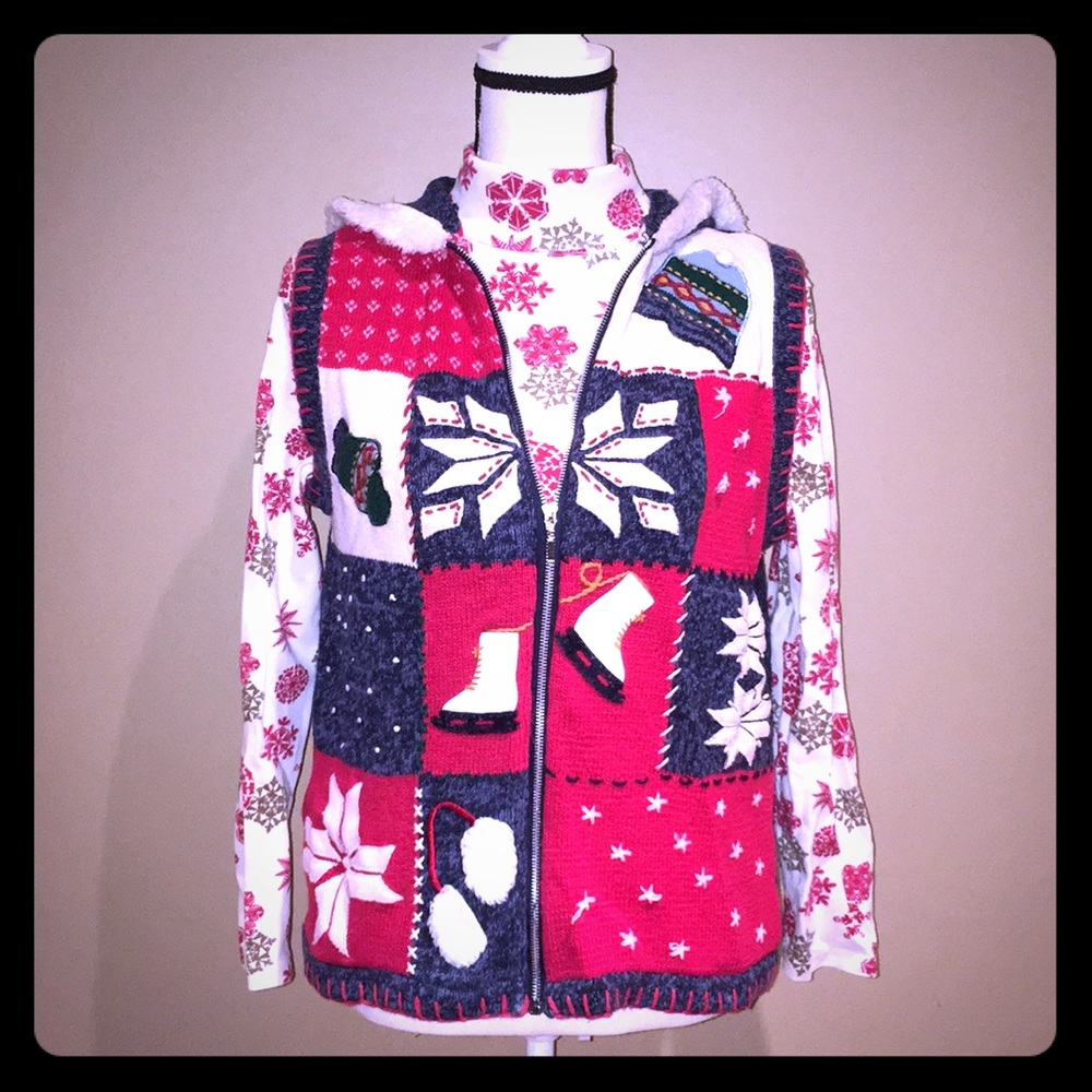 Ugly Christmas Sweater, zip up hoodie vest